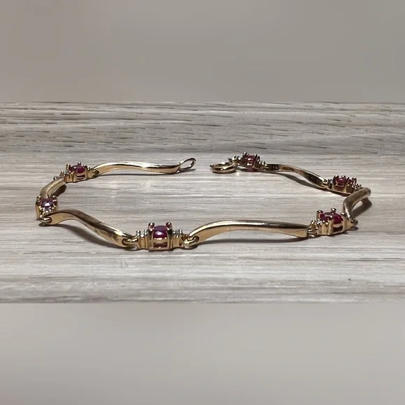 Vintage Prime Art Gold Over Sterling Silver Tourmaline Bracelet, 7.5", 5.5g - Picture 2 of 6